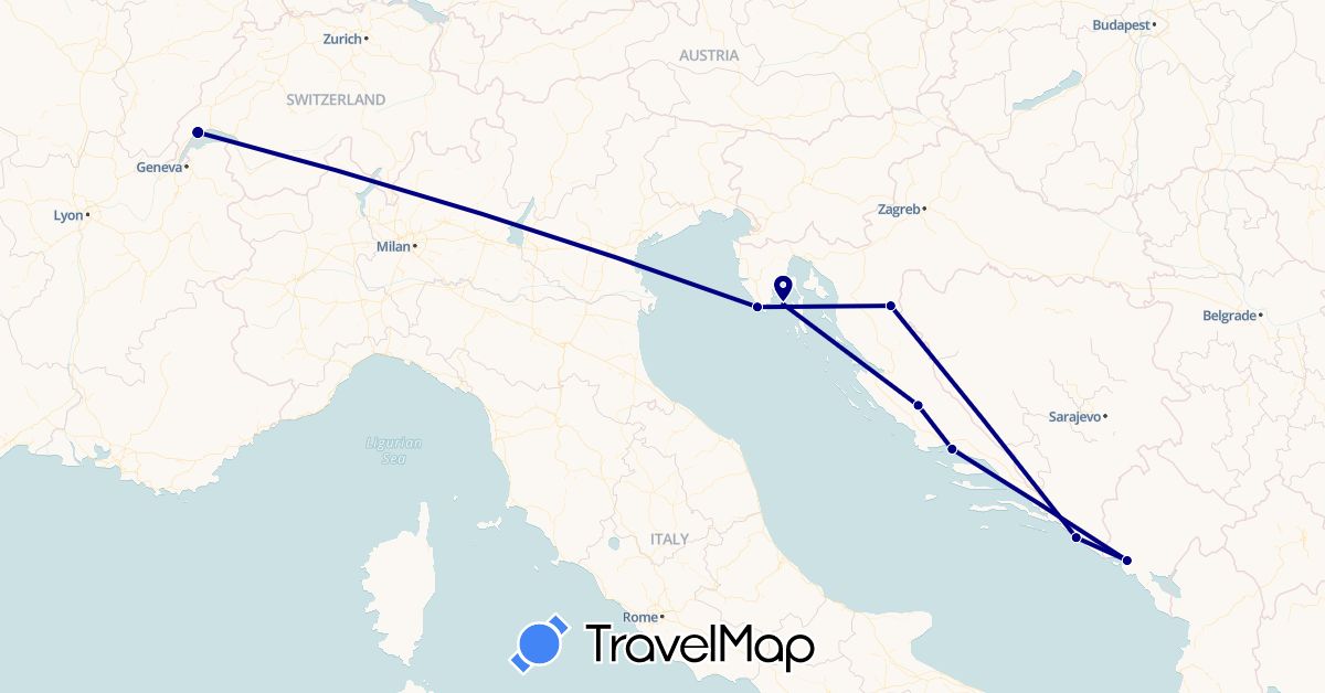 TravelMap itinerary: driving in Switzerland, Croatia, Montenegro (Europe)